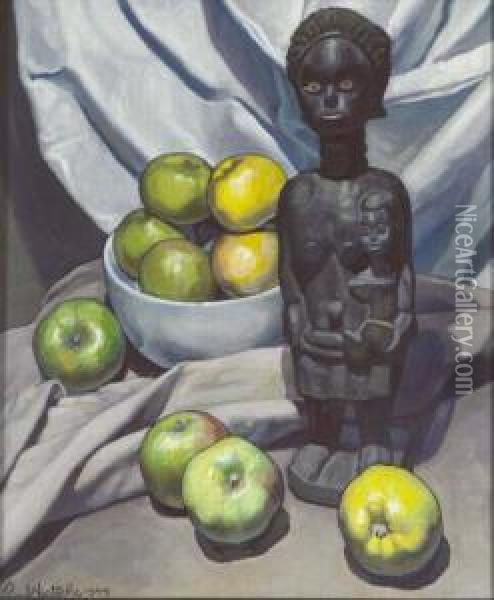 Black Eve & Green Apples Oil Painting - Paul Nietsche
