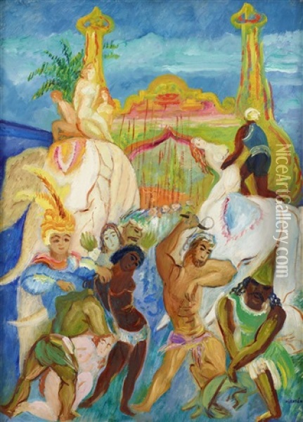 De Vita Elefanterna Oil Painting - Sigrid (Maria) Hjerten