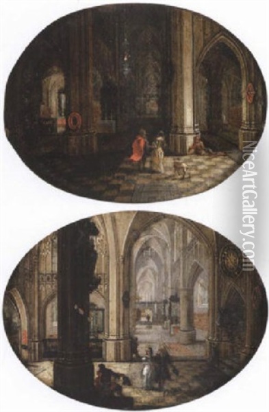 Elegant Figures In A Gothic Church Interior Oil Painting - Peeter Neeffs the Younger