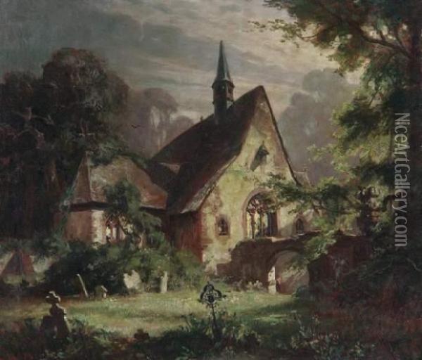 Chapel In The Moonlight Oil Painting - Fritz Von Wille