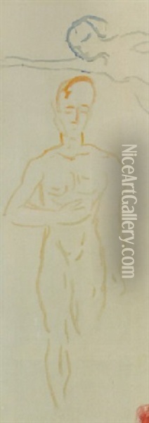 Selvportratt Med Skyttsengel Oil Painting - Edvard Munch