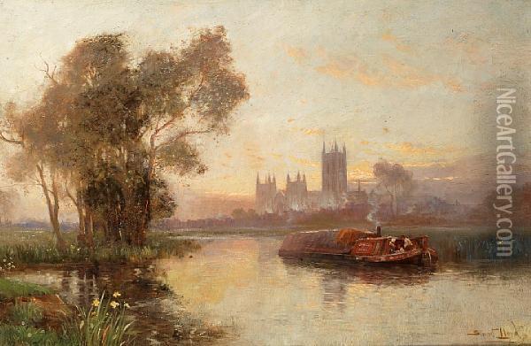 A Canal Scene Near Canterbury Oil Painting - Walker Stuart Lloyd