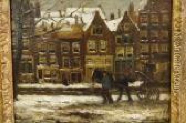 Man Met Paard En Wagen Op Winterse Gracht Oil Painting - George Hendrik Breitner