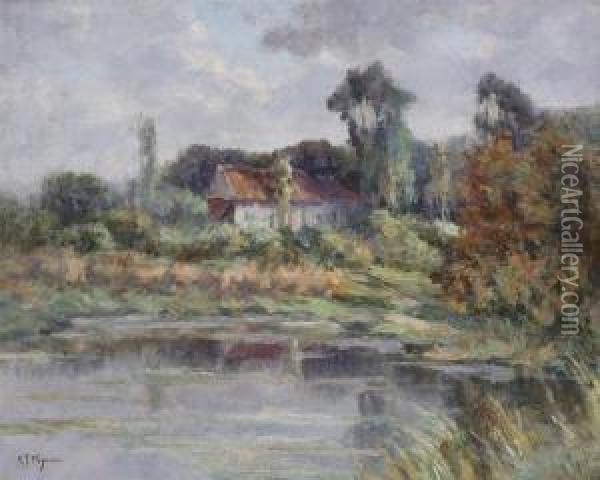 Landscape With High Granery Near The Water Oil Painting - Adrien Joseph Heymans