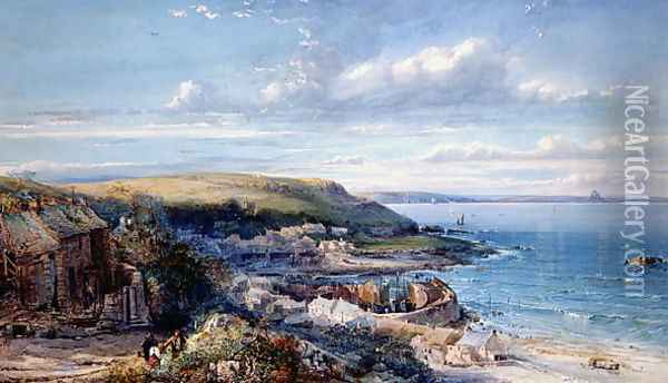A Mounts Bay Fishing Village (Mousehole) 1860 Oil Painting - George Wolfe