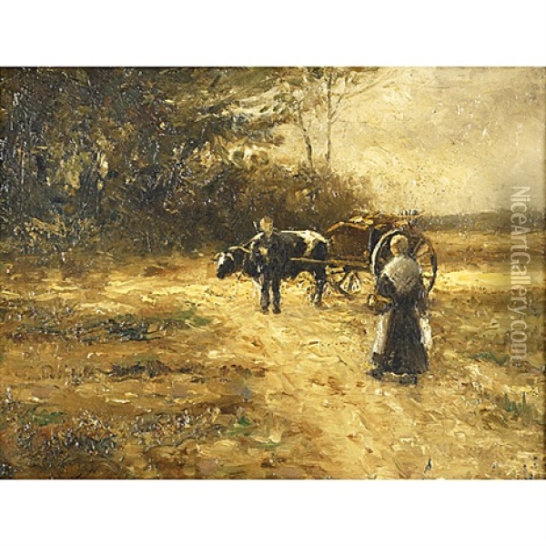 Ox Cart In A Landscape Oil Painting - Charles Henry Miller