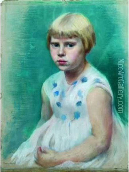 Jeune Fille A La Robe Blanche A Bois Bleu. Oil Painting - France Leplat