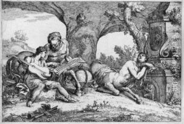 Der Centaur Chiron Unterrichtet Den Knaben Achilles Im Spielder Leier Oil Painting - Gaetano Zompini