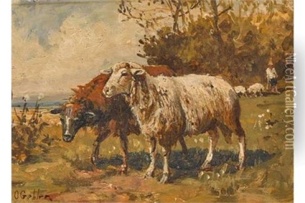 Zwei Schafe Auf Der Weide Oil Painting - Otto Friedrich Gebler