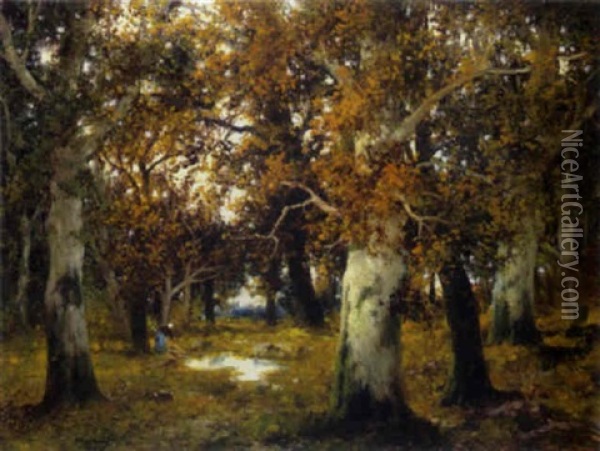 Reisigsammlerin Im Herbstwald Oil Painting - Adolf Kaufmann