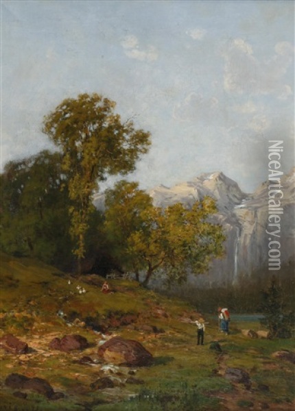 Idylle In Den Alpen Oil Painting - Jacob Gehrig