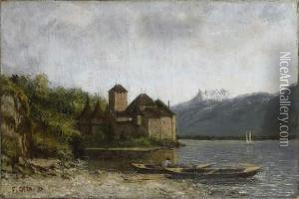 Vue Du Chateau De Chillon En Suisse Oil Painting - Cherubino Pata