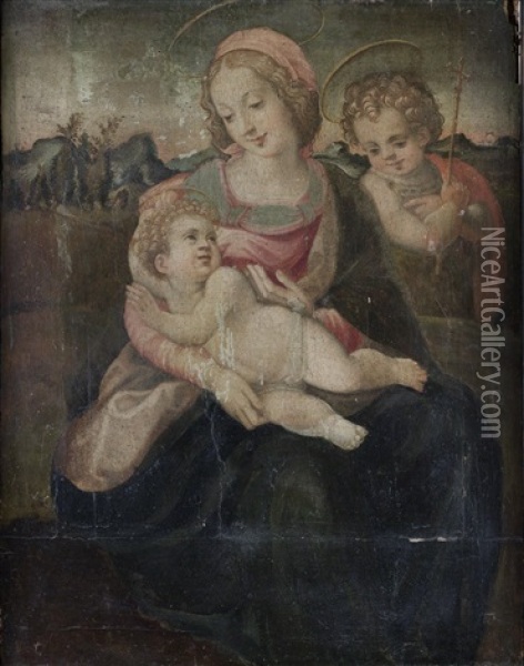 The Madonna And Child With The Infant Saint John The Baptist Before An Open Landscape Oil Painting - Francesco del Brina