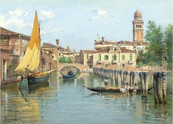 Gondolas On A Canal In Venice Oil Painting - Antonietta Brandeis