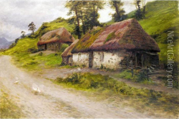 Crofters Cottages At Kintail Oil Painting - Joseph Farquharson