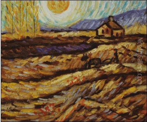 Enclosed Field With Ploughman Oil Painting - Vincent Van Gogh