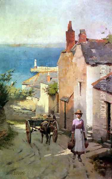 Newlyn from the bottom of Adit Lane, 1886-94 Oil Painting - Leghe Suthers