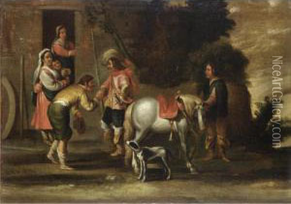 Scena Di Cavalieri Con Contadini Oil Painting - Cornelis de Wael