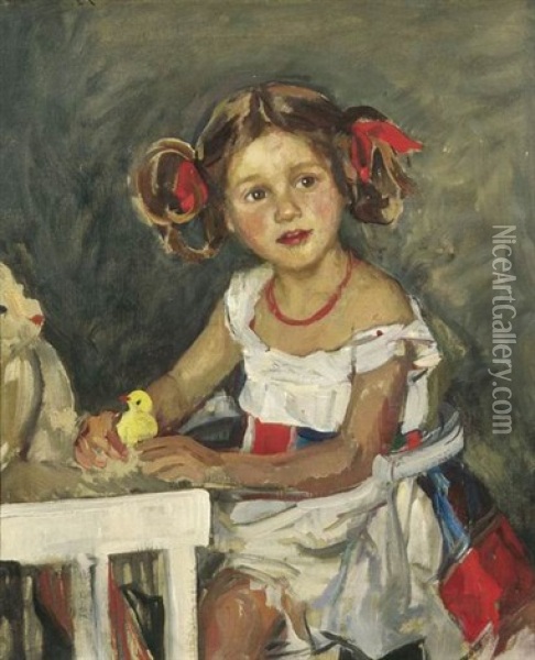 Portrat Eines Kleinen Madchens Am Tisch Sitzend Oil Painting - Otto Sohn-Rethel