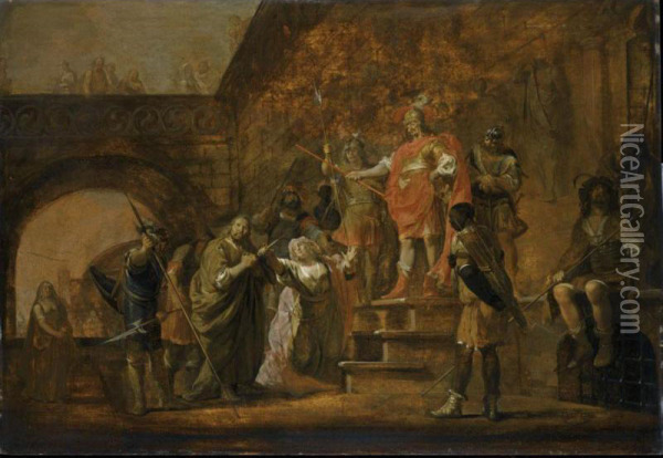 Arria And Paetus Oil Painting - Nikolaus Knupfer