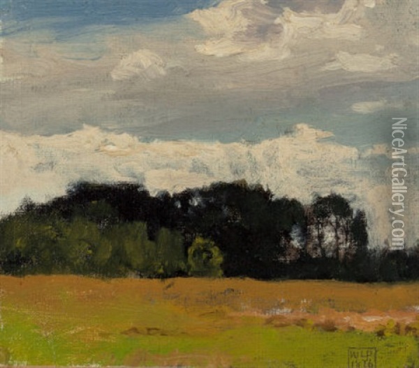 Small Landscape With Trees In The Distance, 1876 Oil Painting - William Lamb Picknell