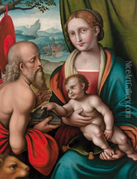 La Madonna Con Il Bambino E San Gerolamo Oil Painting -  Giampietrino