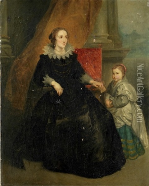 Portrat Einer Frau Mit Ihrer Tochter Oil Painting - Richard Parkes Bonington