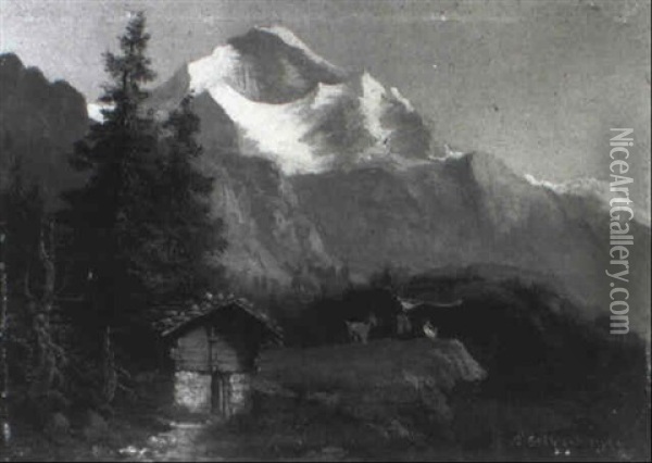 Blick Auf Die Jungfrau Im Berner Oberland Oil Painting - Hubert Sattler