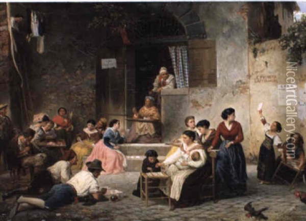 Tombolaspieler In Trastevere Oil Painting - Wilhelm Wider