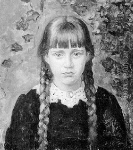Young Girl With Braided Hair Oil Painting - Sigurd Wandel