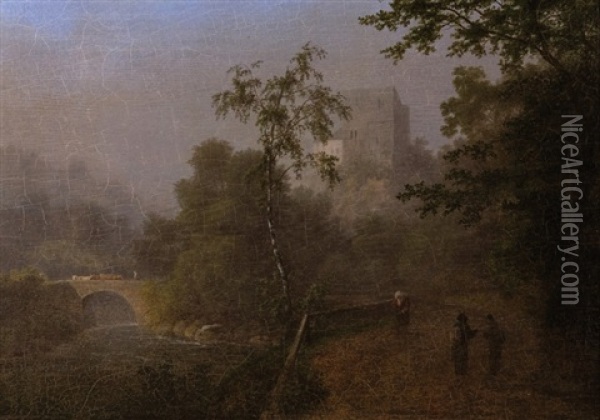 Landscape With Castle Oil Painting - August Bedrich Piepenhagen