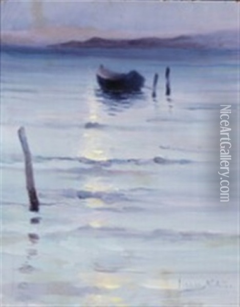 A Moonlit Boat At Sea Oil Painting - Nanny Adam-Laurens