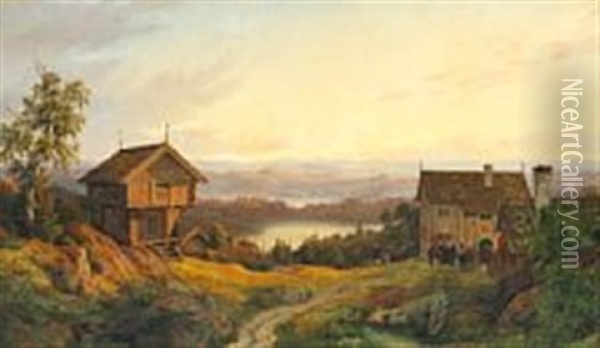 Norwegian Landscape Oil Painting - August Wilhelm Boesen