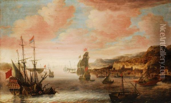 Sudlandischer Hafen Mit Regem Schiffstreiben Oil Painting - Jacob Knyff