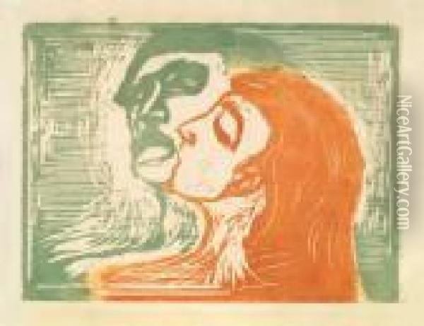 Mann Und Weib Sich Kussend Oil Painting - Edvard Munch