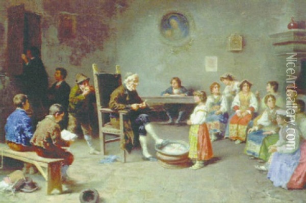 Mischief In The Classroom Oil Painting - Francesco Bergamini