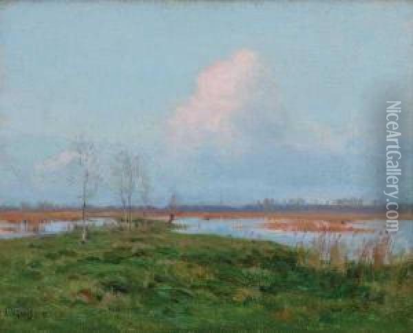 ''on The Marshes'' Oil Painting - Charles Harold Davis