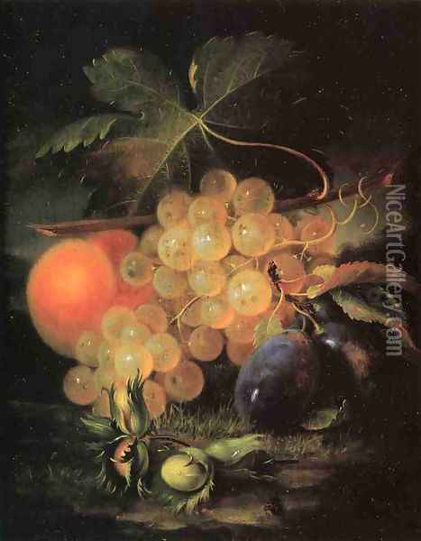 Still Life with Plum and Peach Oil Painting - George Forster