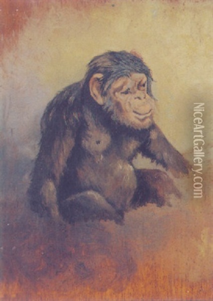 A Seated Chimpanzee Oil Painting - Anton Romako