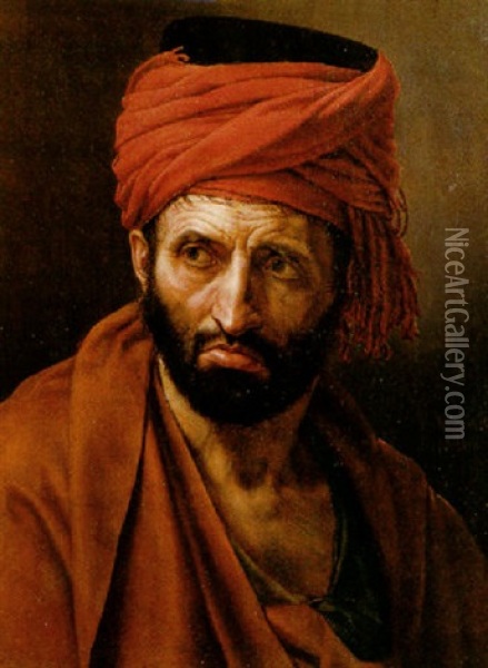 Portrait Of A Man Wearing A Red Turban Oil Painting - Antoine Jean (Baron Gros) Gros