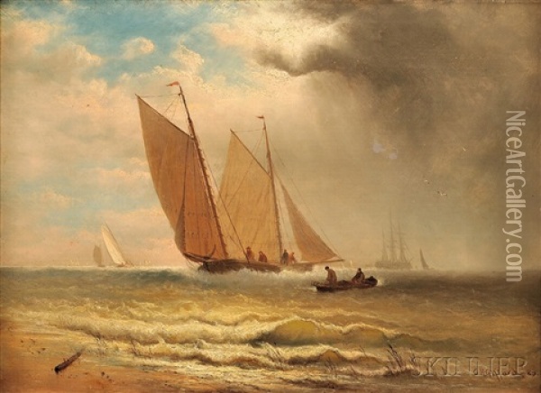 Sailboats Under A Darkening Sky Oil Painting - Charles Henry Gifford