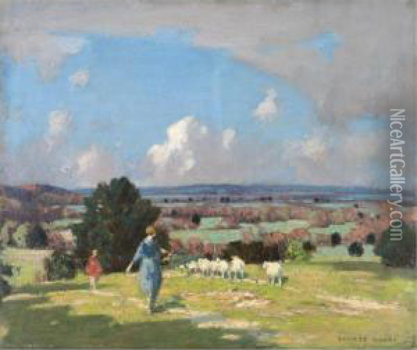 On The South Downs Oil Painting - George Henry