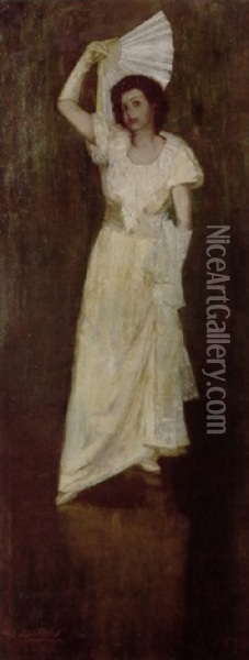Woman With Fan Oil Painting - John Samuel Watkins