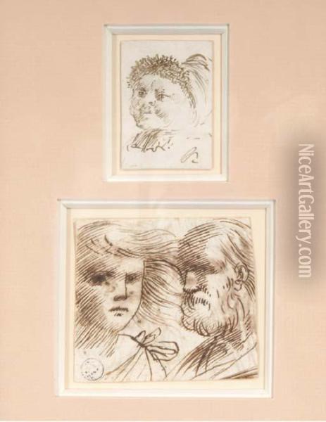 A Head Of A Man And Woman; And A Head Of A Woman Oil Painting - Pietro Novelli Il Monrealese