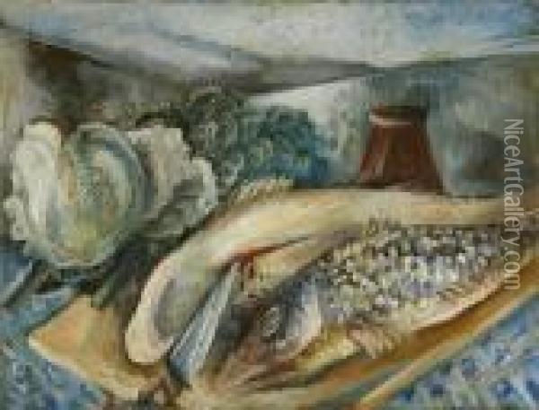 Stilleben Mit Fischen Und Kohl Oil Painting - Paul Kleinschmidt