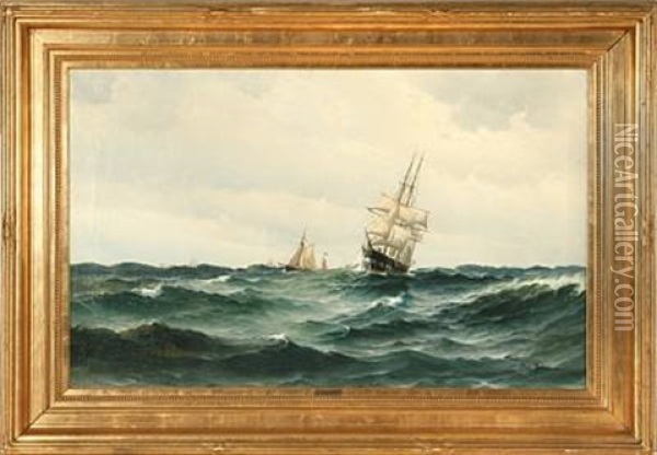 Marine With The Frigate Jylland On Open Sea Oil Painting - Vilhelm Victor Bille