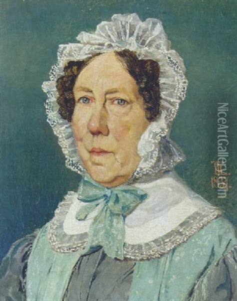 Portraet Af Kunstnerens Bedstemoder, Justitsradinde Anna Olava Bonnevie Oil Painting - Johan Thomas Lundbye