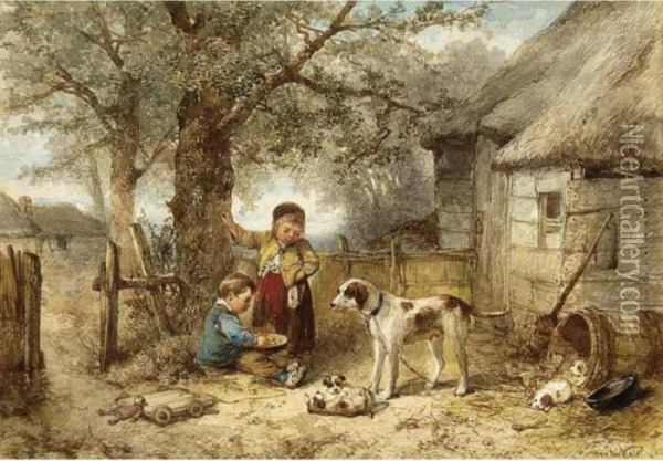 Feeding The Dogs Oil Painting - Jan Mari Henri Ten Kate