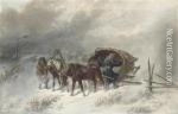 A Troika In A Blizzard Oil Painting - Nikolai Egorovich Sverchkov