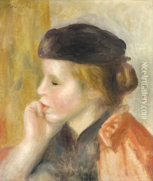 Jeune Fille A La Toque Oil Painting - Pierre Auguste Renoir